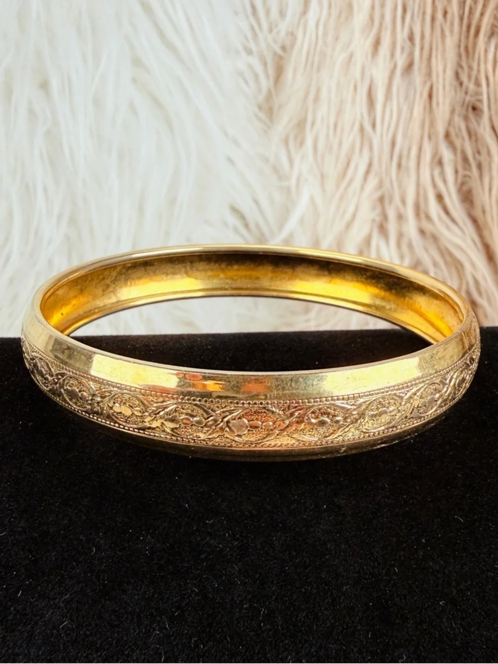 Vintage Goldtone Floral Engraved Bangle Bracelet